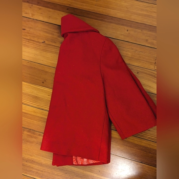 Tulle red cropped wool blazer with printed lining, size small, EUC - Picture 2 of 3